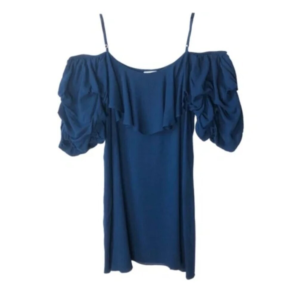 Misa Los Angeles Tiered Bubble Sleeve Mini Dress in Blue Sz. S
